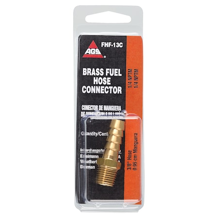 Brass Fuel Connector, 3/8 Hose, Male (1/4-18 NPT), 1/card